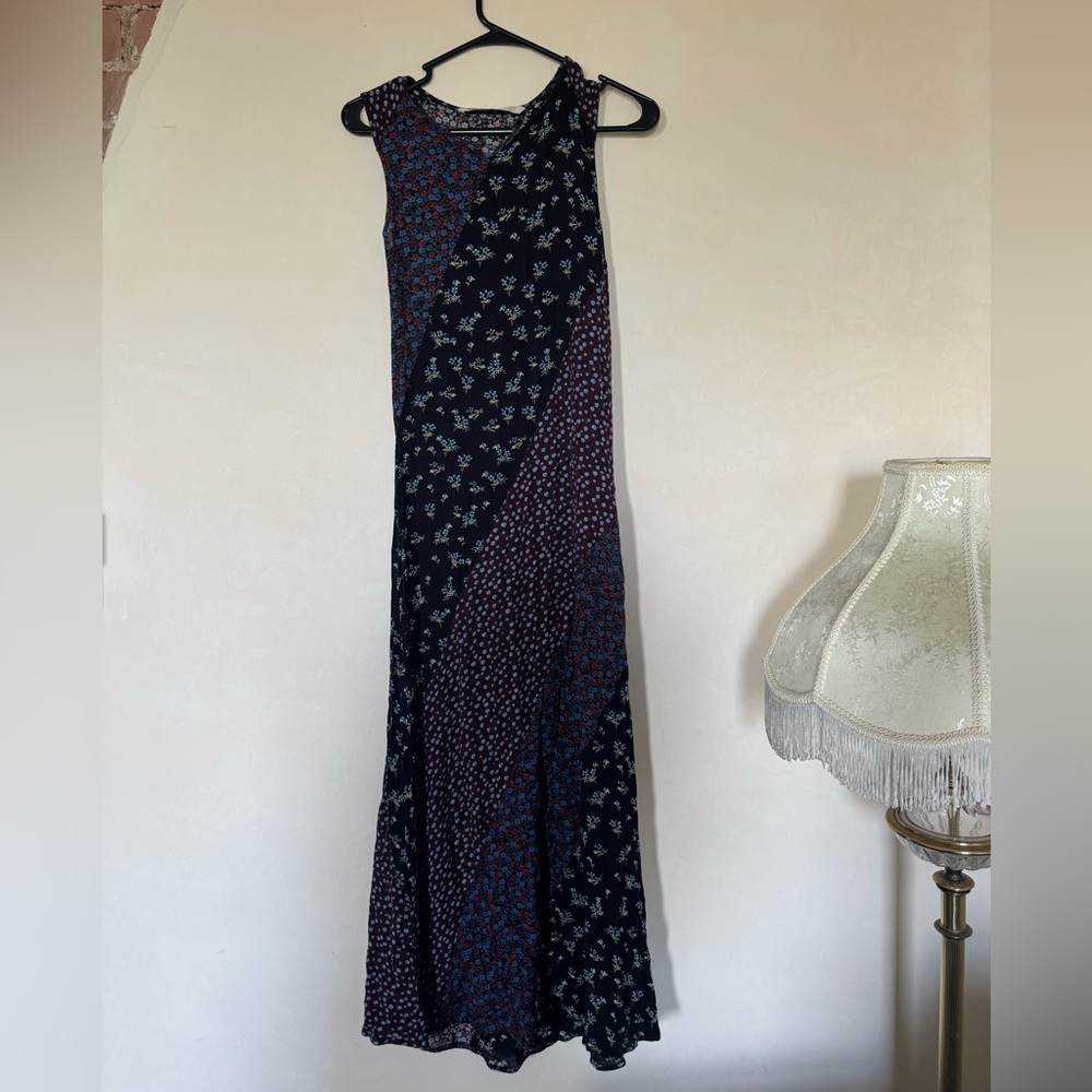 Zara Black, Blue and Burgundy Mixed Floral Patchwork Maxi Dress